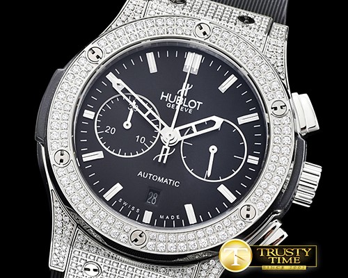 위블로 Fusion Bang 45mm Chrono Diams SS/RU Blk A7750 Secs @3 -HUB0359C
