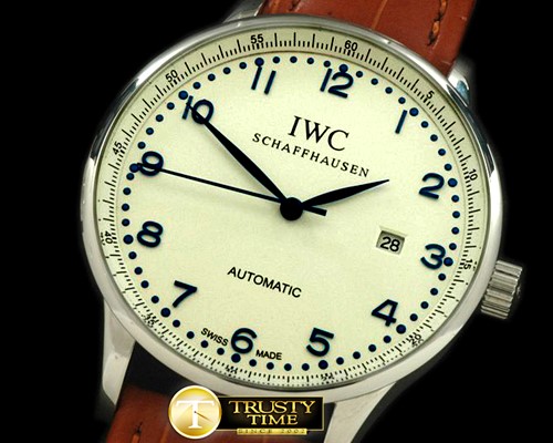 IWC Portugese Automatic SS/LE White/Blue Num Asian 2813 -IWC0156D