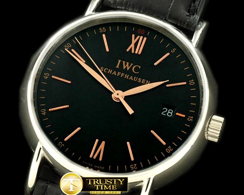 IWC Portofino Ladies SS/LE Black/RG Rom/Sticks Swiss Qtz -IWC0158F