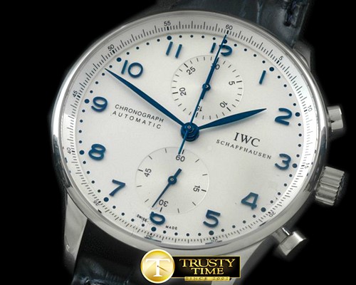 IWC Portuguese Chrono SS/LE Wht/Blue A7750 New Improved -IWC0284