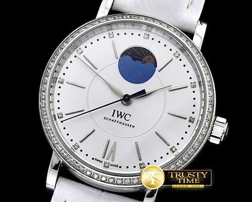 IWC Portofino Automatic Diam Bez SS/LE Silv Wht A2851 Mod -IWC0366F