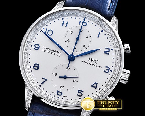 IWC Portuguese Chrono Diam SS/LE Wht/Blue ZF A79350 Mod -IWC0370A