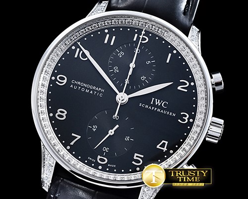 IWC Portuguese Chrono Diam SS/LE Blk/Blk ZF A79350 Mod -IWC0370D