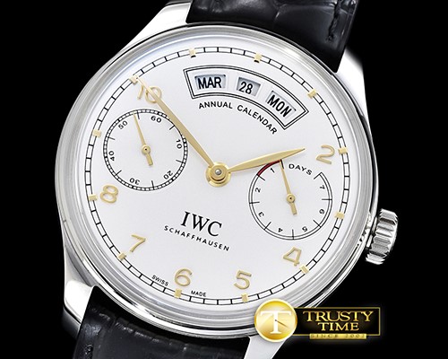 IWC Portugieser Annual Cal IW503502 SS/LE Wht/Gold A52850 -IWC0380B