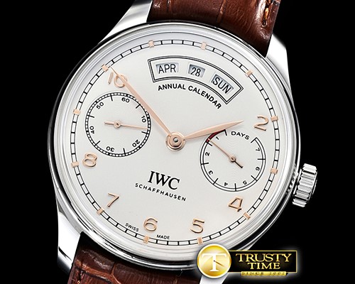 IWC Portugieser Annual Cal IW503502 SS/LE Wht/R ZF A52850 -IWC0424C