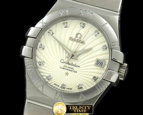 오메가 Double Eagle Midsize SS/SS White Diam Asian 2813 -OMG0215D