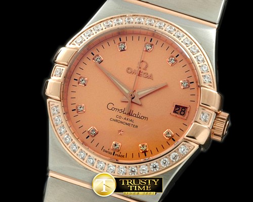 오메가 Double Eagle Midsize Auto SS/RG/Diam Rose Diam A2813 -OMG0218A
