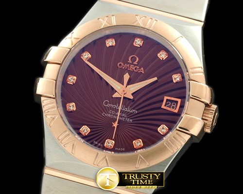 오메가 Double Eagle Midsize Auto SS/RG Brown Diam Asian -OMG0219E