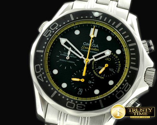 오메가 Diver Pro 300M Chrono SS/SS Blk/Ylw Jap Qtz -OMG0285B