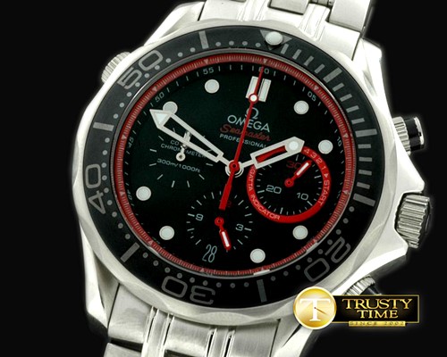 오메가 Diver Pro 300M Chrono SS/SS Blk/Red Jap Qtz -OMG0285C