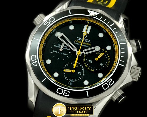 오메가 Diver Pro 300M Chrono SS/RU Black/Ylw Jap Qtz -OMG0290B