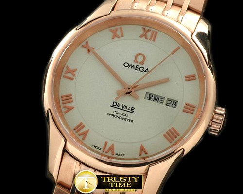 오메가 Deville Co Axial Day/Date RG/RG White Asian 2836 -OMG0299C