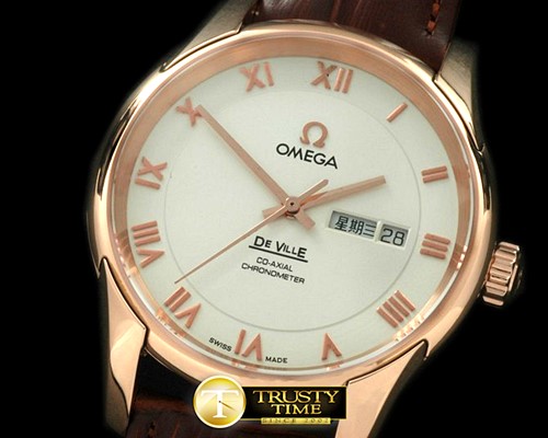 오메가 Deville Co Axial Day/Date RG/LE White Asian 2836 -OMG0300C