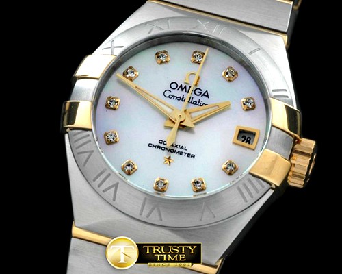 오메가 Double Eagle Ladies Auto SS/YG Wht Diamonds JMiyota -OMG0351C