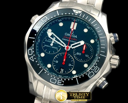 오메가 Seamaster Pro 300M Chrono SS/SS Blue A7750 -OMG0363