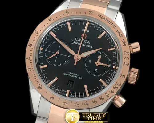 오메가 Speedmaster Moon Watch SS/RG Black Stick A7750 -OMG0372B