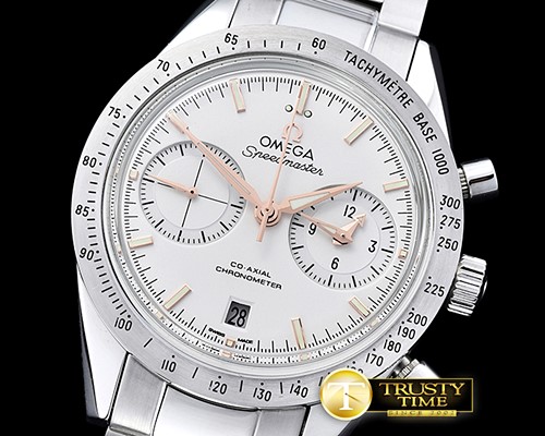 오메가 Speedmaster Chronograph SS/SS Wht/R JHF A7750 Mod9300 -OMG0524E