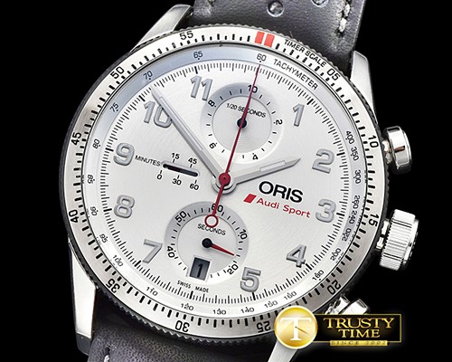 오리스 Oris Calobra Chronograph Ltd Ed SS/LE Silv Wht Jap Qtz -OR009