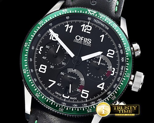 오리스 Oris Calobra Chronograph Ltd Ed Green SS/LE Blk Jap Qtz -OR011