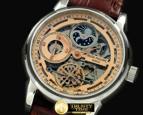 파텍필립 Skeleton Duo Time/Moon Phase SS/LE RGold Asian 2813 -PP0133C