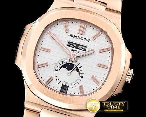 파텍필립 Nautilus GMT MoonPhase RG/RG White Asia 23J Calendar -PP0258C