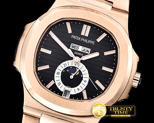 파텍필립 Nautilus GMT MoonPhase RG/RG Black Asia 23J Calendar -PP0258D