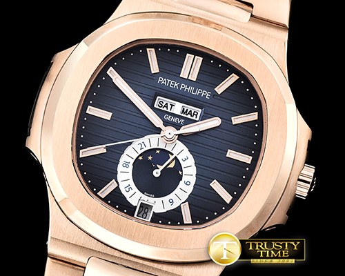 파텍필립 Nautilus GMT MoonPhase RG/RG Blue Asia 23J Calendar -PP0258E