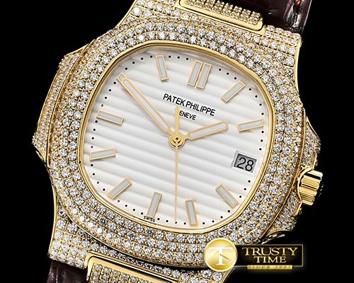 파텍필립 Nautilus Mens 40mm Diams YG/LE White Sticks V2 MY9015 -PP0270