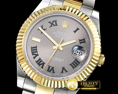 롤렉스 DJ2 41mm Oyst Flt YG/SS D. Grey Roman BP A3136 Mod -R2DJ0203F