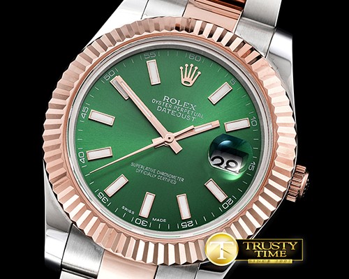 롤렉스 DJ2 41mm Oyst Flt RG/SS Green Stick BP A3136 Mod -R2DJ0215