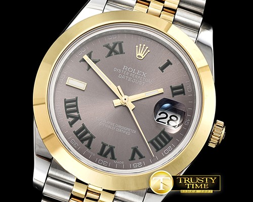 롤렉스 DJ2 41mm Jub Smt YG/SS D.Grey Stk/Num BP Swiss 2836 -R2DJ0217D