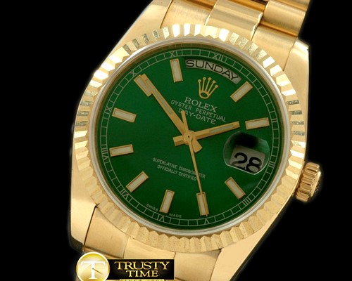 롤렉스 DayDate Fluted Green YG/YG Asian Clone 2836/3186 -RDD0175B