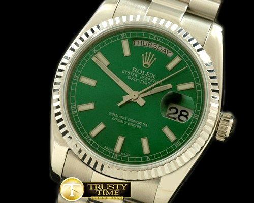 롤렉스 DayDate Fluted Green SS/SS Swiss Eta 2836/3186 -RDD0179B