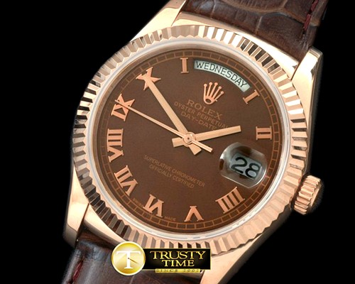 롤렉스 DayDate Fluted Brown Roman RG/LE Asian 2813 -RDD0192D