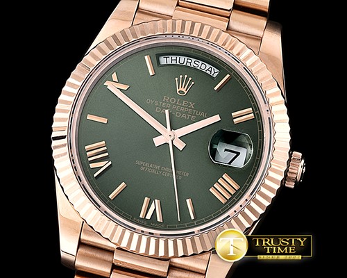롤렉스 DayDate 228206 RG/RG Green Roman BP Swiss 2836 -RDD0195A