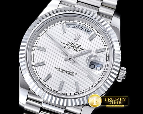 롤렉스 DayDate 40mm SS/SS White Tux Fluted Noob A3255 Mod -RDD0202C