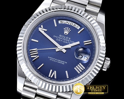롤렉스 DayDate 40mm SS/SS Blue Roman Fluted Noob A3255 Mod -RDD0202D