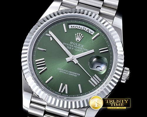 롤렉스 DayDate 40mm SS/SS Green Roman Fluted Noob A3255 Mod -RDD0202E