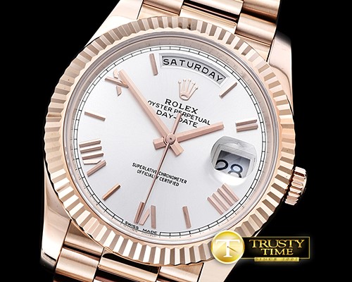 롤렉스 DayDate 40mm Flt RG/RG Silv Wht Roman Noob A3255 Mod -RDD0208A