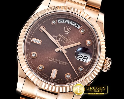 롤렉스 DayDate 36mm Flt RG/RG Brown Diam BP Swiss 2836 -RDD0213C