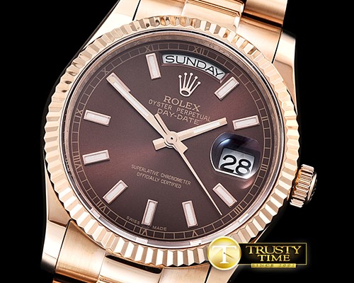 롤렉스 DayDate 36mm Flt RG/RG Brown Thick Stk BP Swiss 2836 -RDD0213F