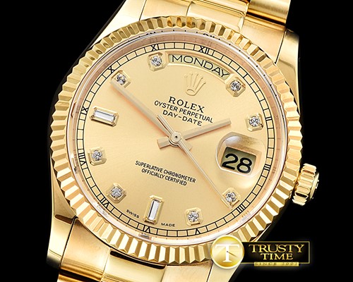 롤렉스 DayDate 36mm Flt YG/YG Wrap Gold Diam BP Swiss 2836 -RDD0214