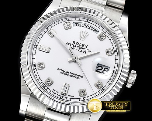 롤렉스 DayDate 36mm Flt SS/SS Pearl White Diam BP Swiss 2836 -RDD0214D