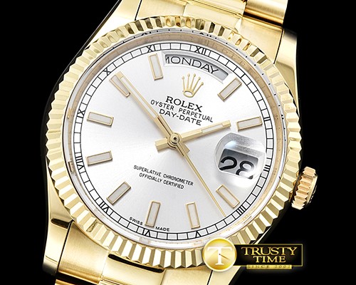 롤렉스 DayDate 36mm Flt YG/YG Silver Wht Diam BP Swiss 2836 -RDD0216A