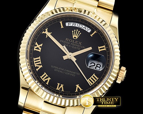 롤렉스 DayDate 36mm Flt YG/YG Black Roman Num BP Swiss 2836 -RDD0216B