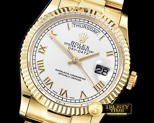 롤렉스 DayDate 36mm Flt YG/YG White Roman Num BP Swiss 2836 -RDD0216C