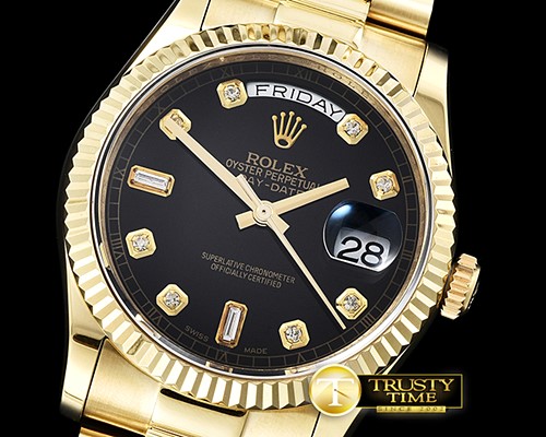 롤렉스 DayDate 36mm Flt YG/YG Black Diam BP Swiss 2836 -RDD0217B
