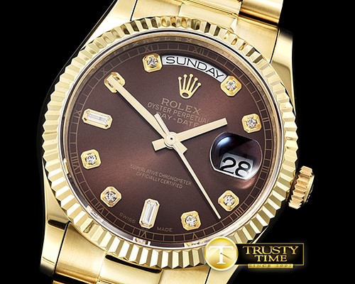 롤렉스 DayDate 36mm Flt YG/YG Brown Diam BP Swiss 2836 -RDD0217C
