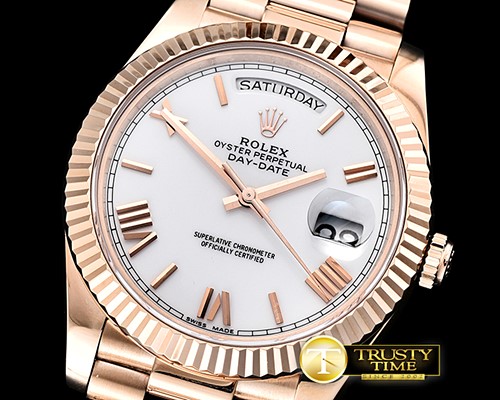 롤렉스 DayDate 40mm Flt RG/RG Pearl Wht Roman BP Swiss 2836 -RDD0218A