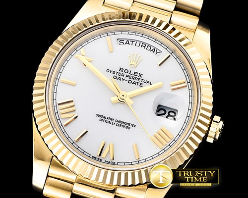 롤렉스 DayDate 40mm Flt YG/YG Pearl Wht Roman BP Swiss 2836 -RDD0218C